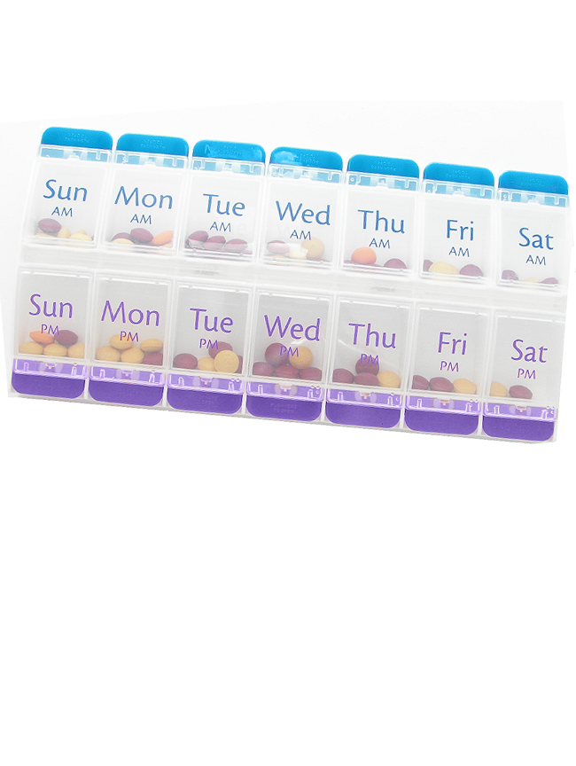 Push-Button AM/PM Weekly Pill Planner