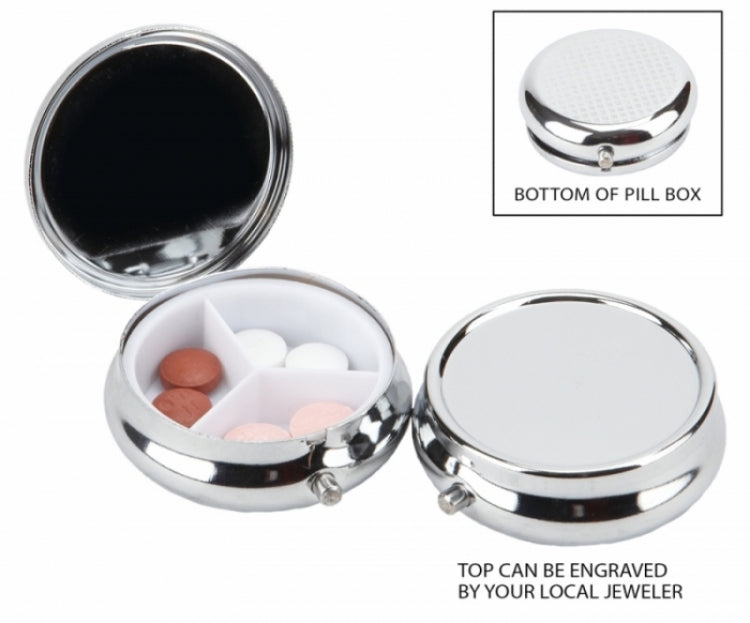 Round Silver 3-Compartment Pill Box - Item 503