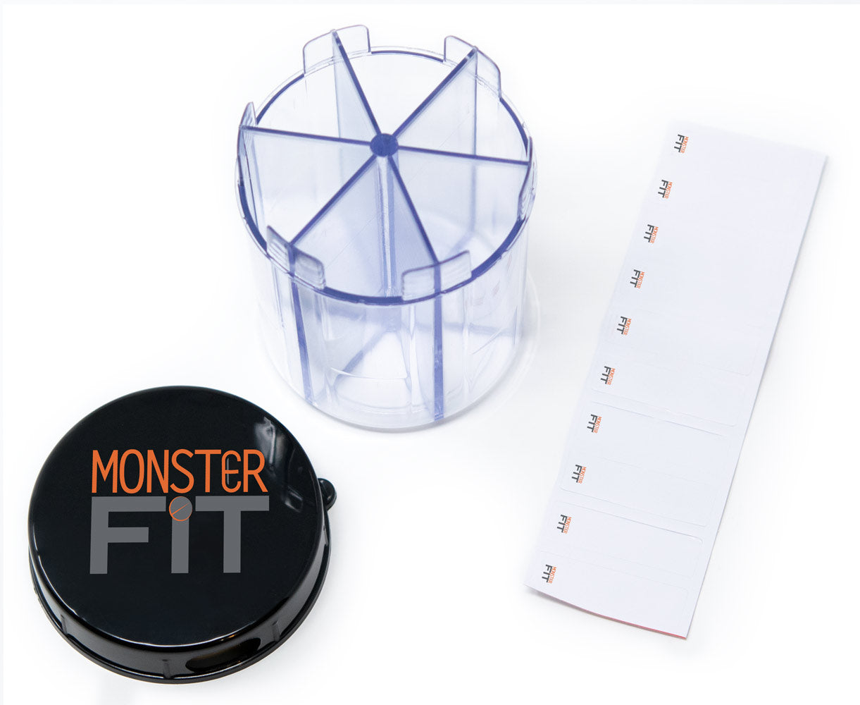 Monster Ten Pill Dispenser with 10 Adjustable Compartments and Labels | Pill Thing