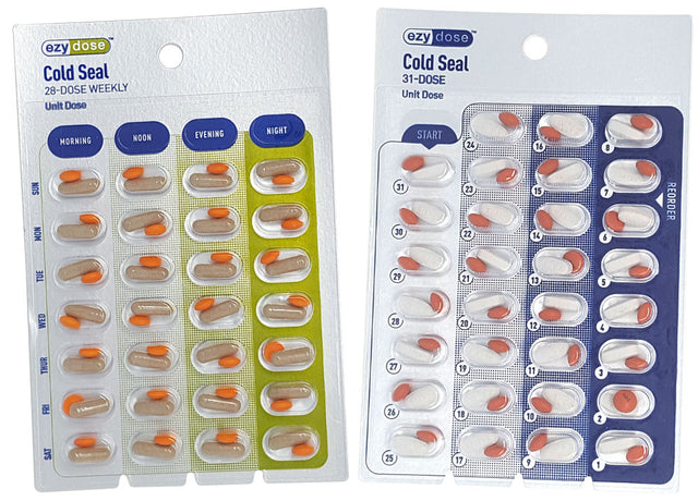 Monthly & Weekly pharmacy pill blister cards. Great for elderly & senior prescriptions. XL large.