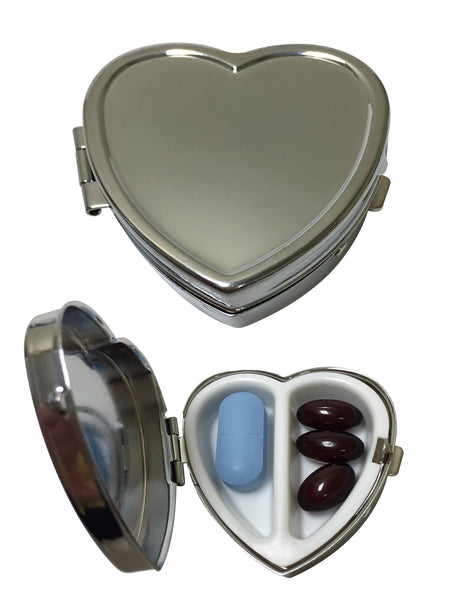Heart-Shaped Silver 2-Compartment Pill Box - Item 505