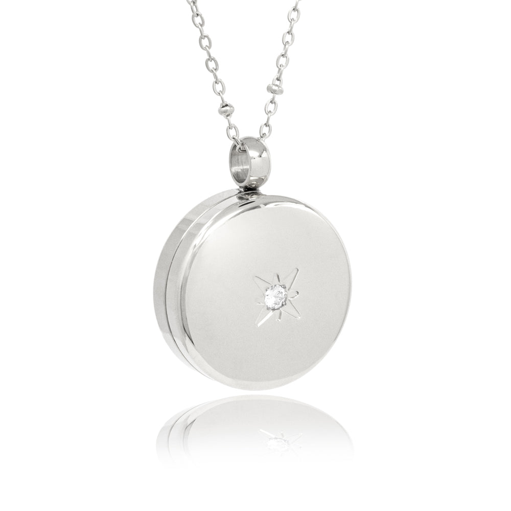 Round Pill Box Locket Necklace, Cubic Zirconia, Beautiful