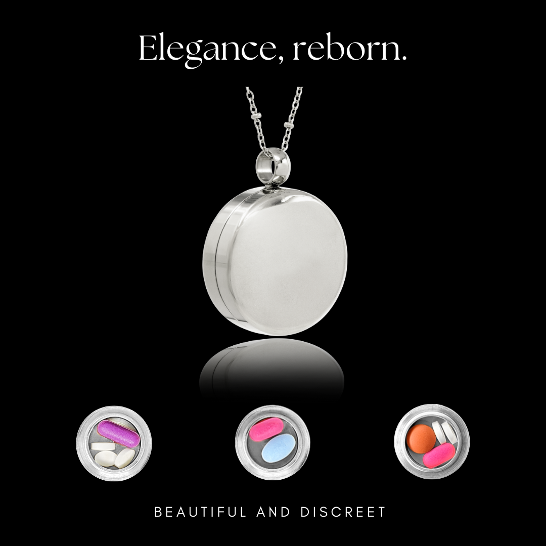 Round Pill Box Locket Necklace Cubic Zirconia Beautiful