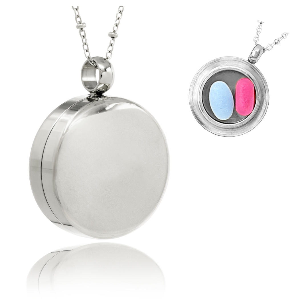 Round Pill Box Locket Necklace, Cubic Zirconia, Beautiful