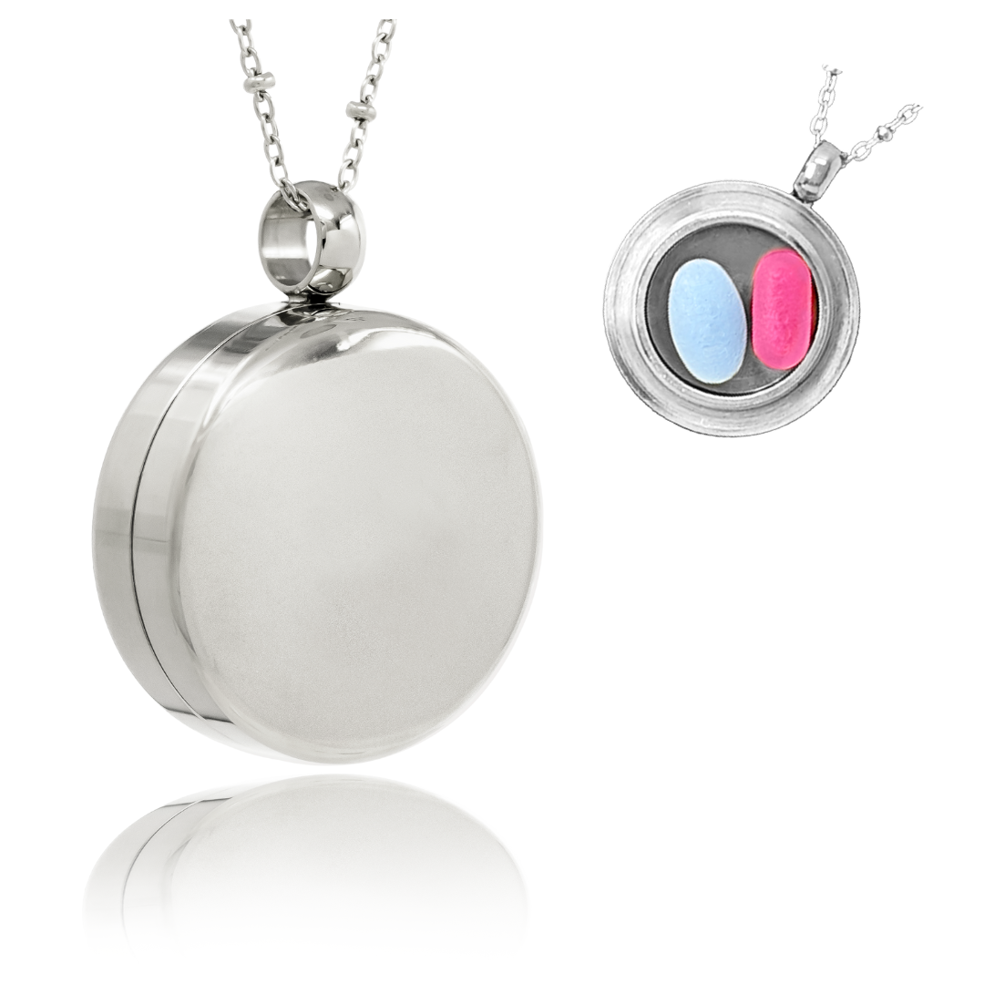 Round Silver Pill Locket Necklace with O-ring Seal - 25mm