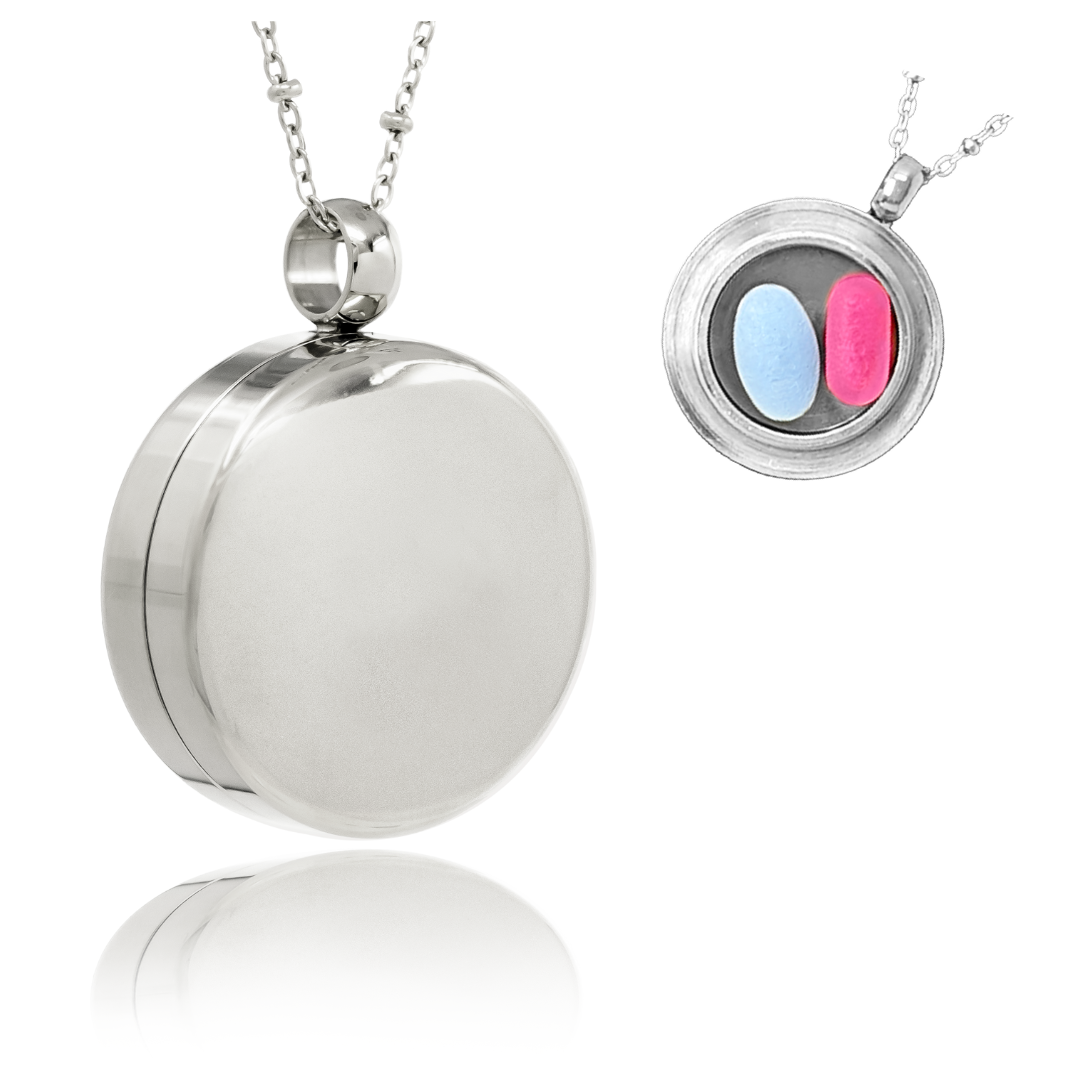 Round Pill Locket Necklace with O-ring Seal - 25mm