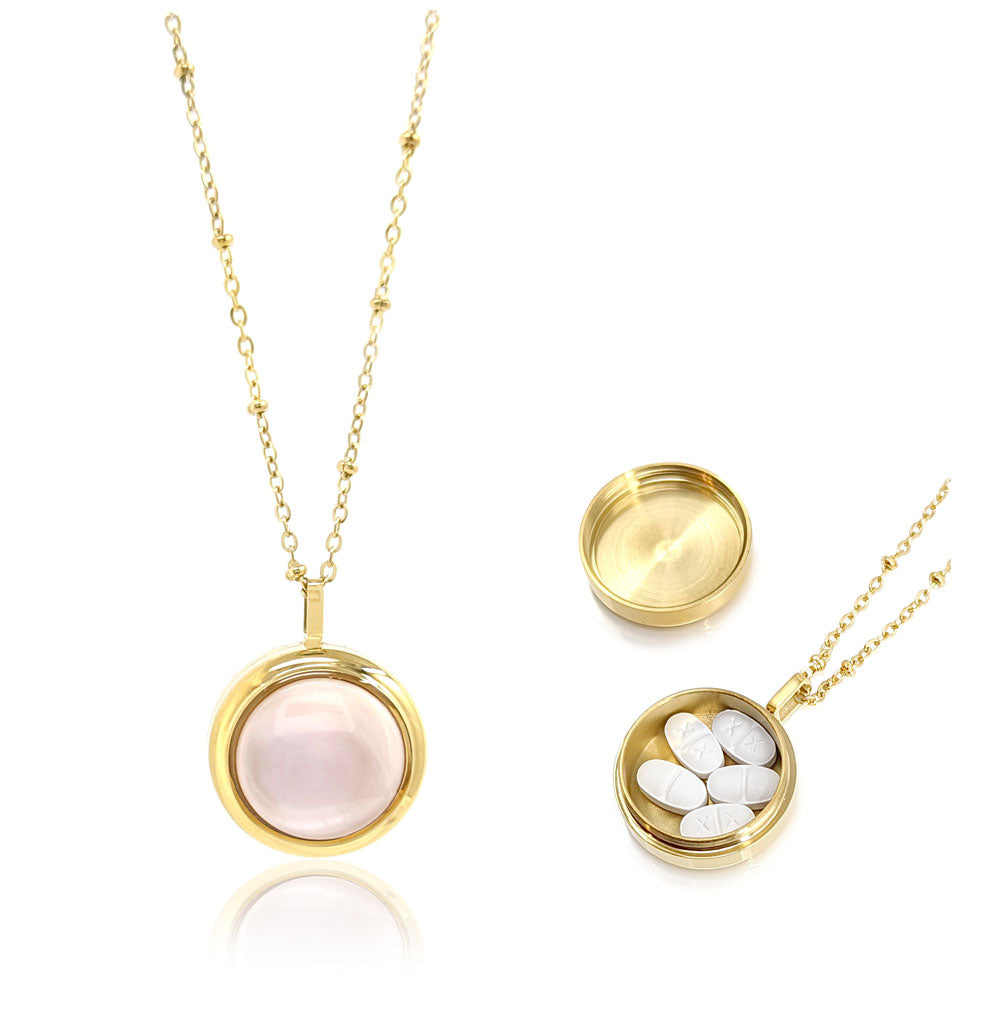 Round Mother of Pearl Pill Locket Necklace