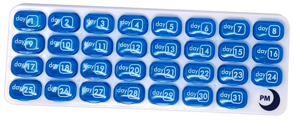 Best Daily AM PM pill organizers! 31 Daily pill boxes in a tray organize your pills for the entire month. Take one out and keep in your pocket or purse to take meds later.