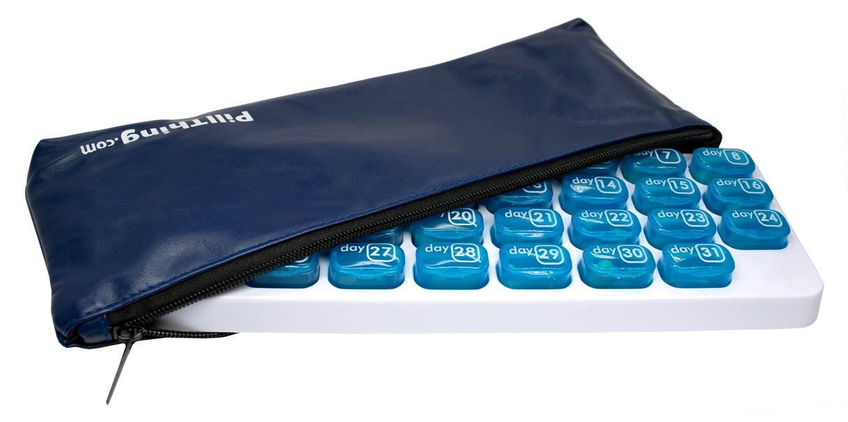 31 Day Monthly Pill Organizer with Removable Pods and Zippered Travel Case