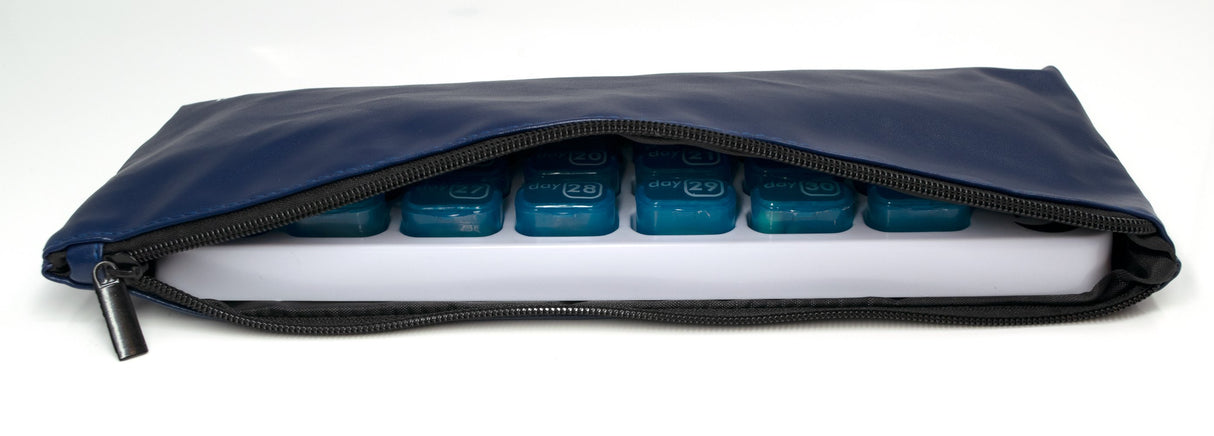 Zippered Travel Case for Monthly Pill Organizer Tray with Removable Pods 