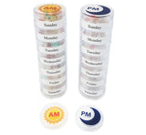 Clear stackable 7 day am pm stackable pill weekly box organizer case! Round cases screw together come with container labels!