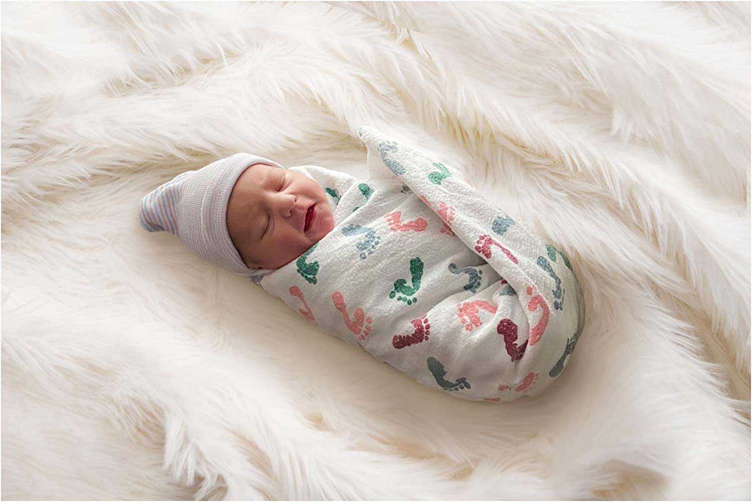 Baby Hospital Receiving Swaddle Blankets for Newborn Babies - Original Baby Footprint Design Breathable 100% Cotton - Durable Hospital Quality - Generous Size