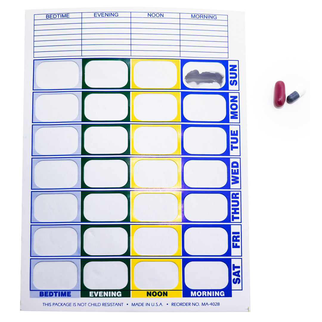 Weekly, 4 Time a Day, Cold Seal Medication Blister Cards - Book Fold 6 Pack