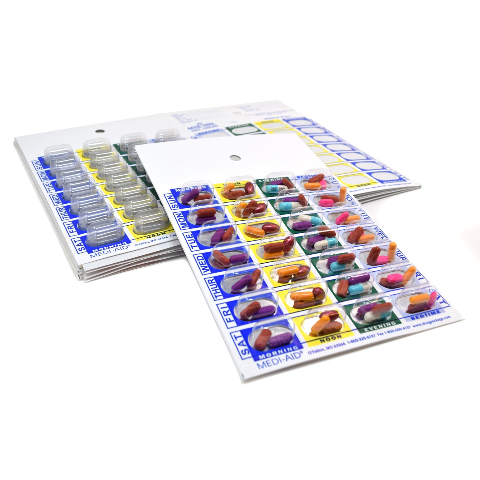 Weekly, 4 Time a Day, Cold Seal Medication Blister Cards - Book Fold 6 Pack