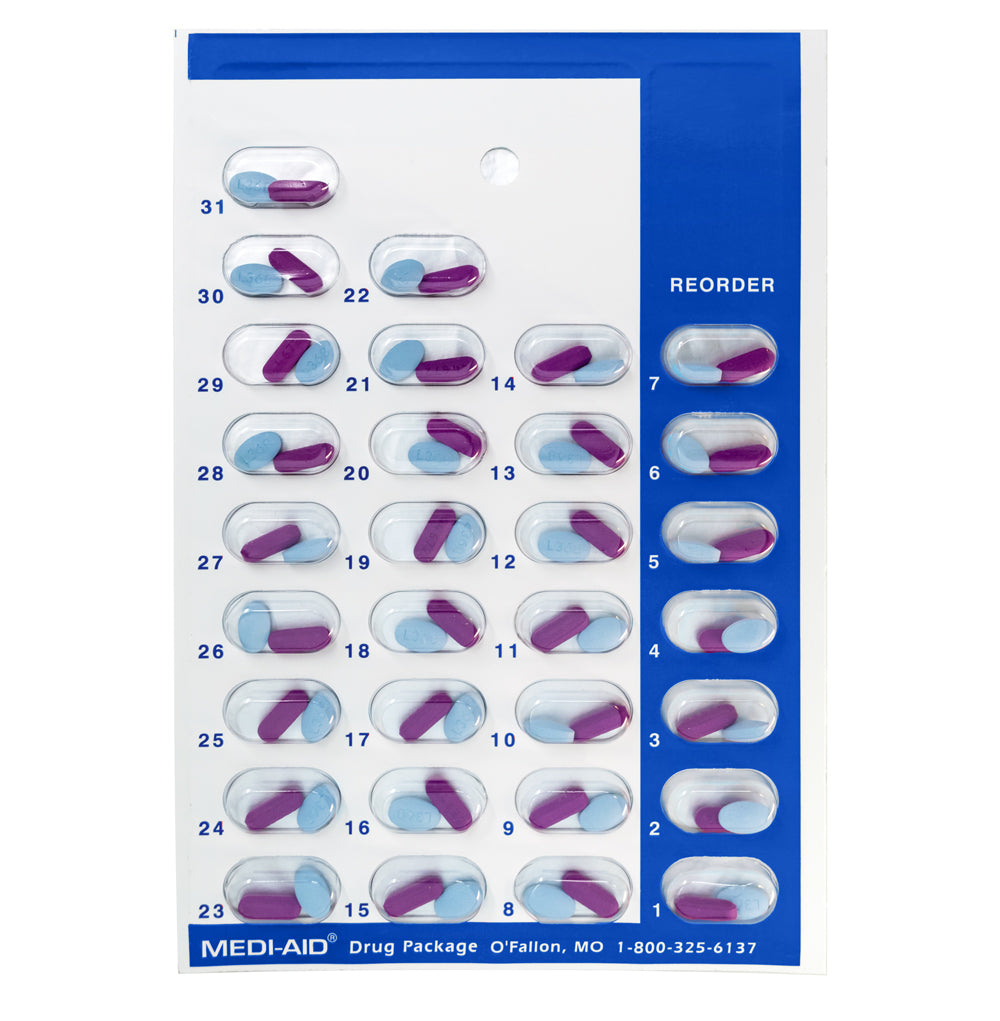 Color Coded Monthly Medication Blister Cards - Cold Seal