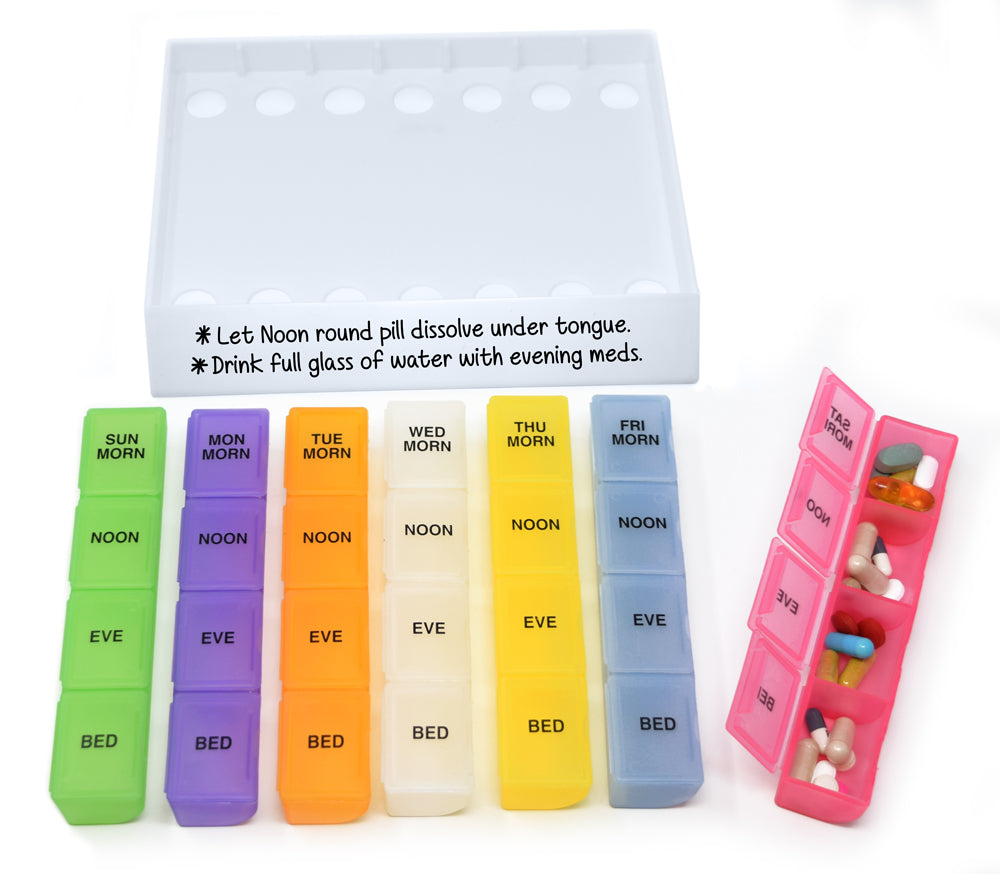 MedWrite Jumbo 4X a Day Weekly Pill Organizer in Storage Tray - Writable Surface on Tray for Medication Instructions and Notes