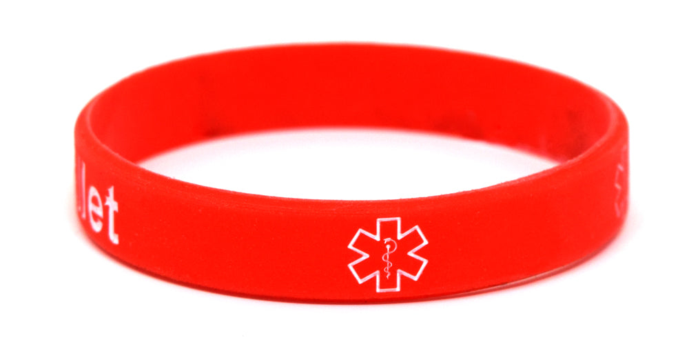 Medical alert card in wallet - red silicone bracelet - great gift for senior