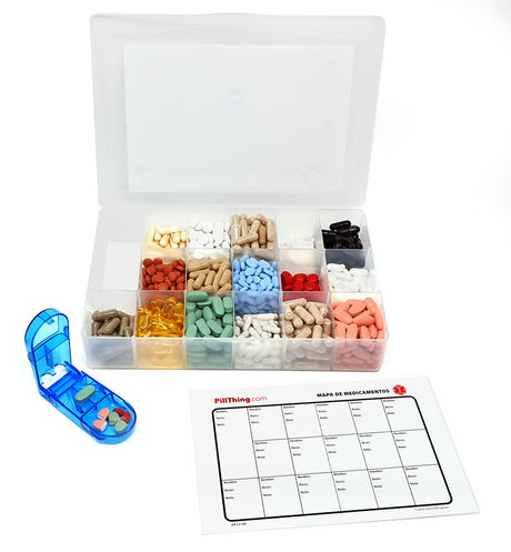 Spanish Pill/Supplement Organizer Tray with 17 Compartments - Item PT17-SP