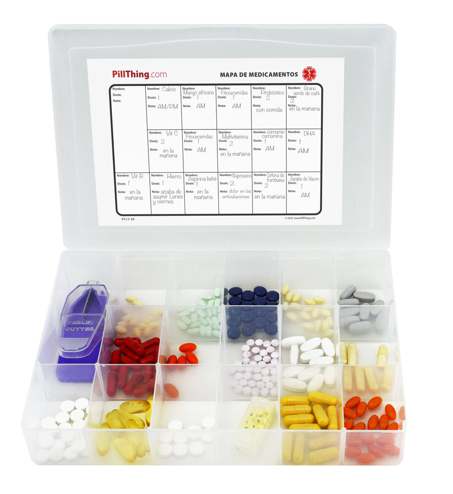 Spanish Pill/Supplement Organizer Tray with 17 Compartments