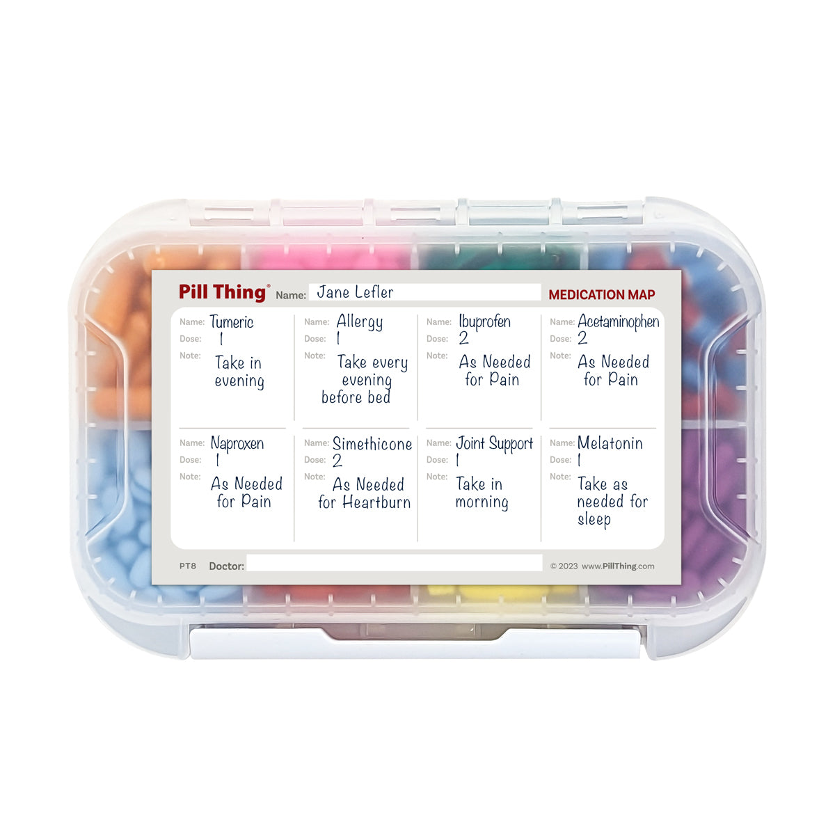 8 Compartment Large Pill Case with Airtight, Waterproof Seal, Medication Map Included