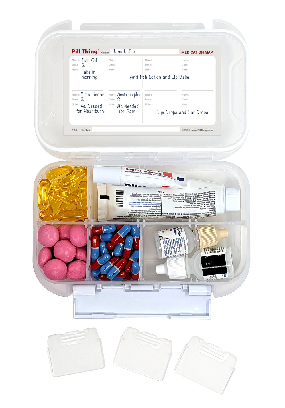 8 Compartment Large Pill Case with Airtight, Waterproof Seal, Medication Map Included