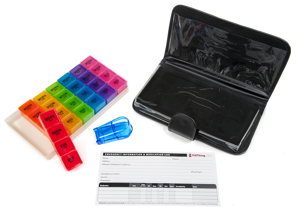 Olympic XL Weekly Pill Organizer with Case, Pill Cutter & Medication Log